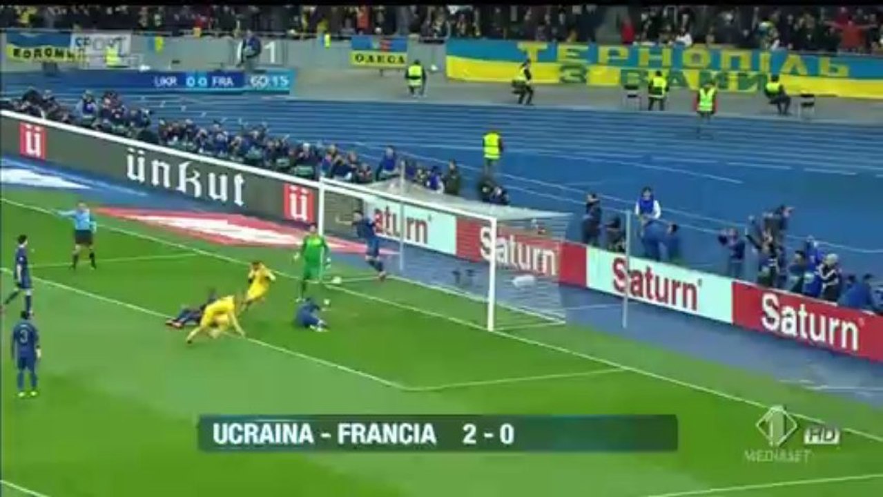 Ukraine 2-0 France -- Greece 3-1 Romania World Cup play-off