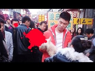 Crazy Chinese man slaughters five puppies at dog market