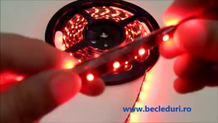Banda led rosie, IP65, 60 smd 3528/ml, 4.8W/m 12V fundal negru ideal pt auto - www.becleduri.ro