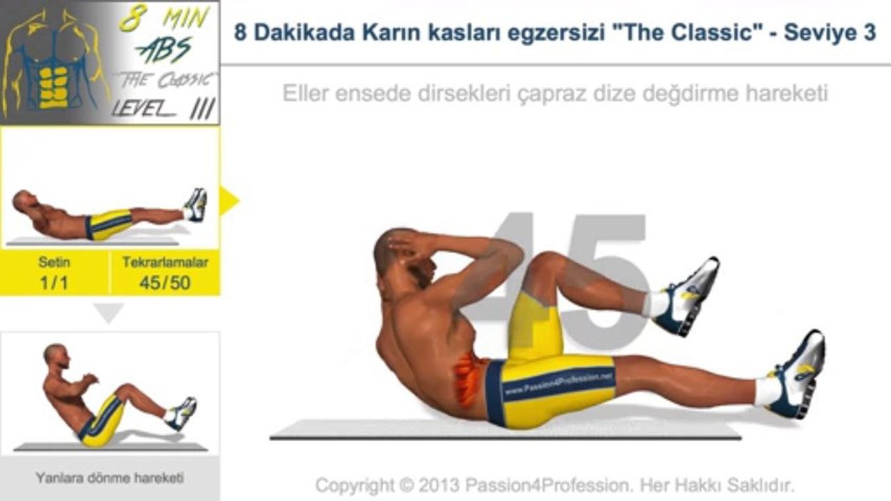 8 Dakikada Karın kasları egzersizi "The Classic" - Seviye 3
