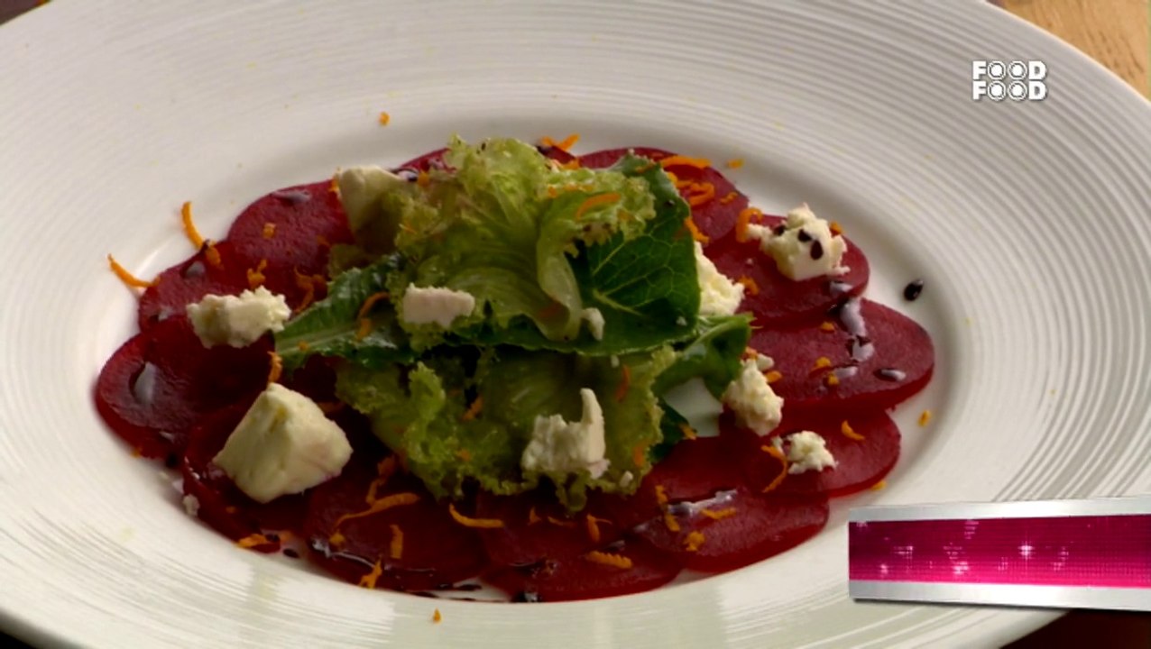 Beetroot Carpaccio, Feta Crumbs With Garden Greens-Style Chef