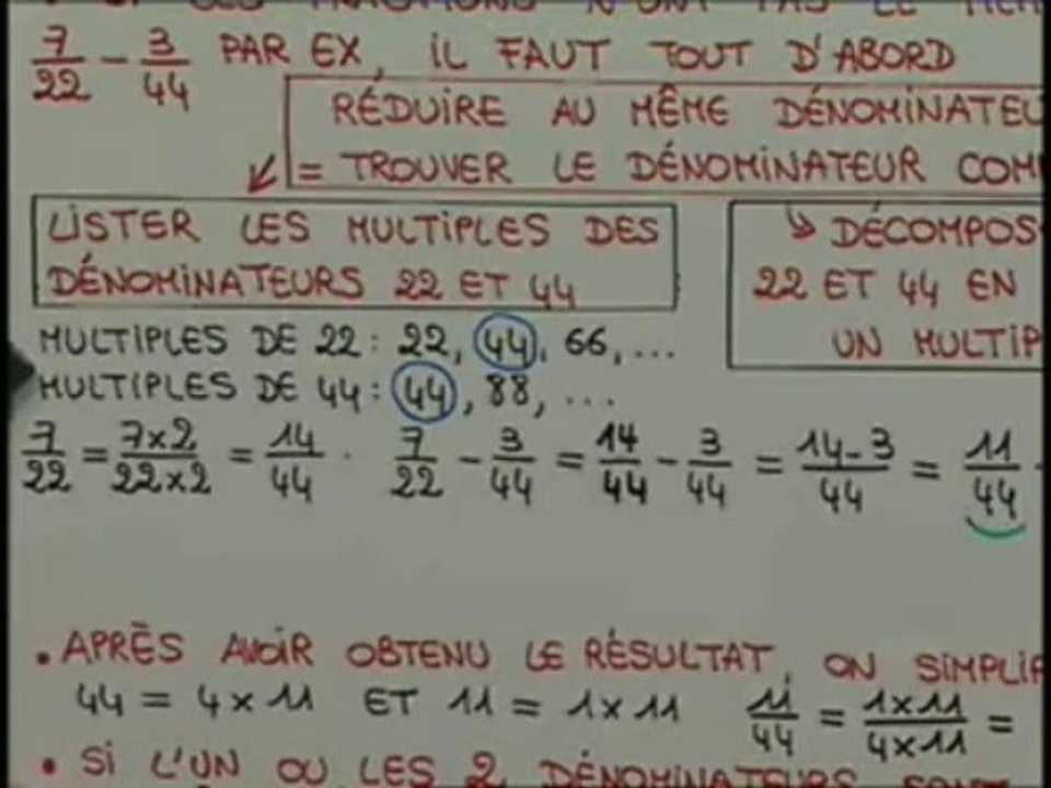 Mettre au même dénominateur deux fractions pour effectuer le calcul