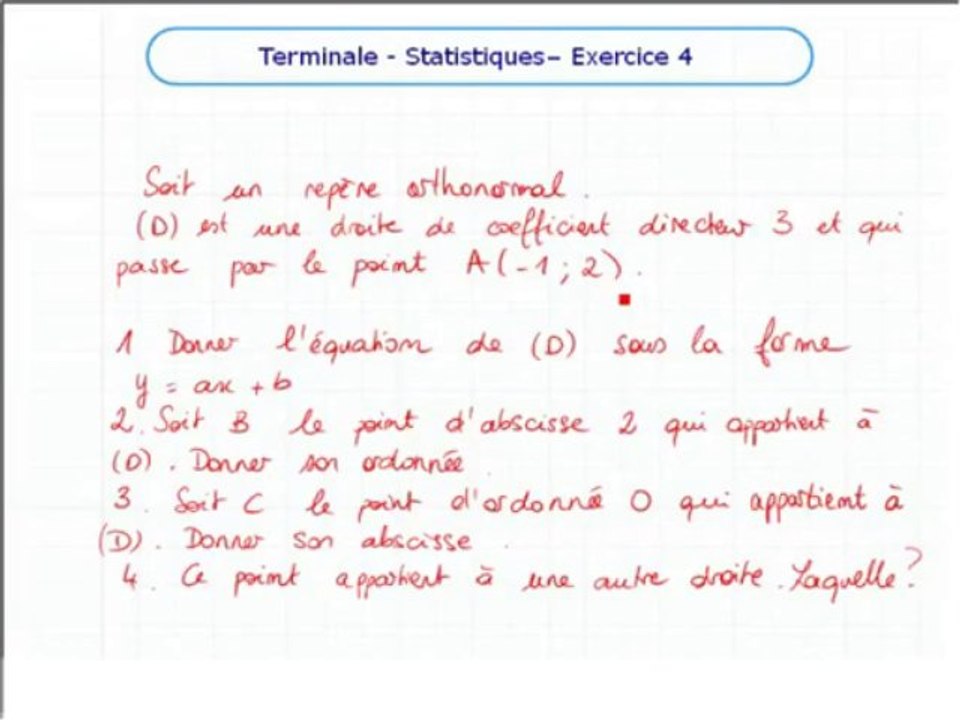 Les statistiques à deux variables - Exo 4