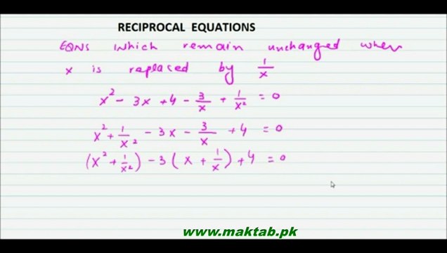 FSc Math Book1, CH 4, LEC 7: Reciprocal Equations