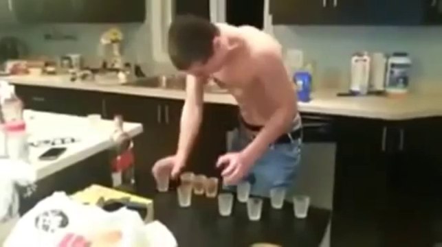 Guy drinks 10 shots of alcohol in 30 seconds