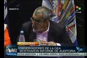 Observadores de la OEA muestran informe de auditoria en Honduras