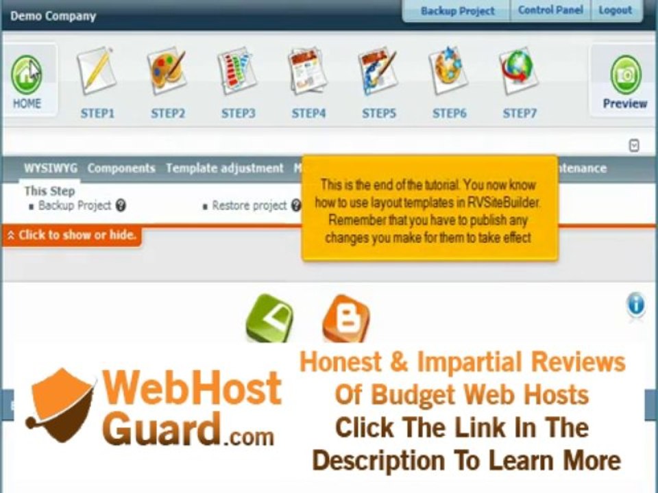 Using layout templates in RV Sitebuilder. Web hosting Video Tutorial.