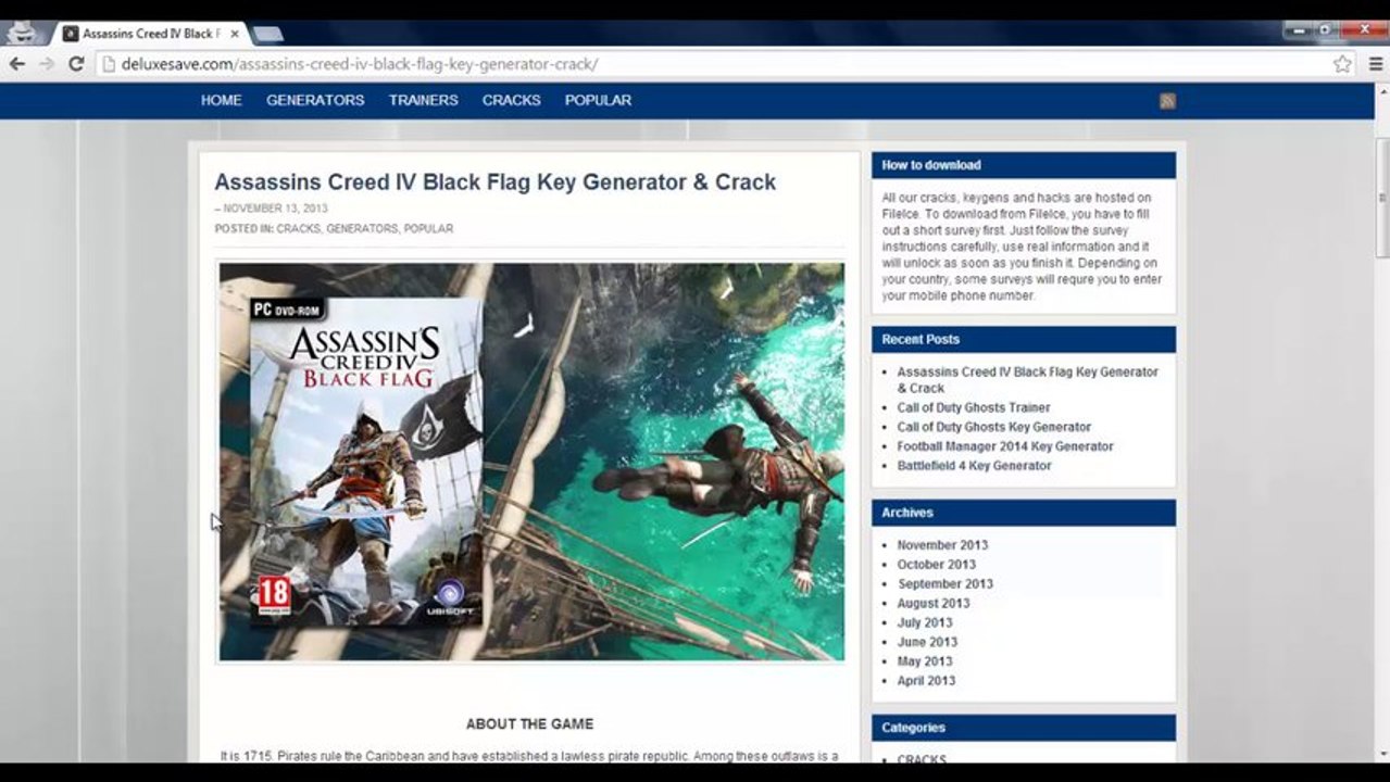Assassin's Creed IV Black Flag Key generator & Crack Release [all versions] + Multiplayer