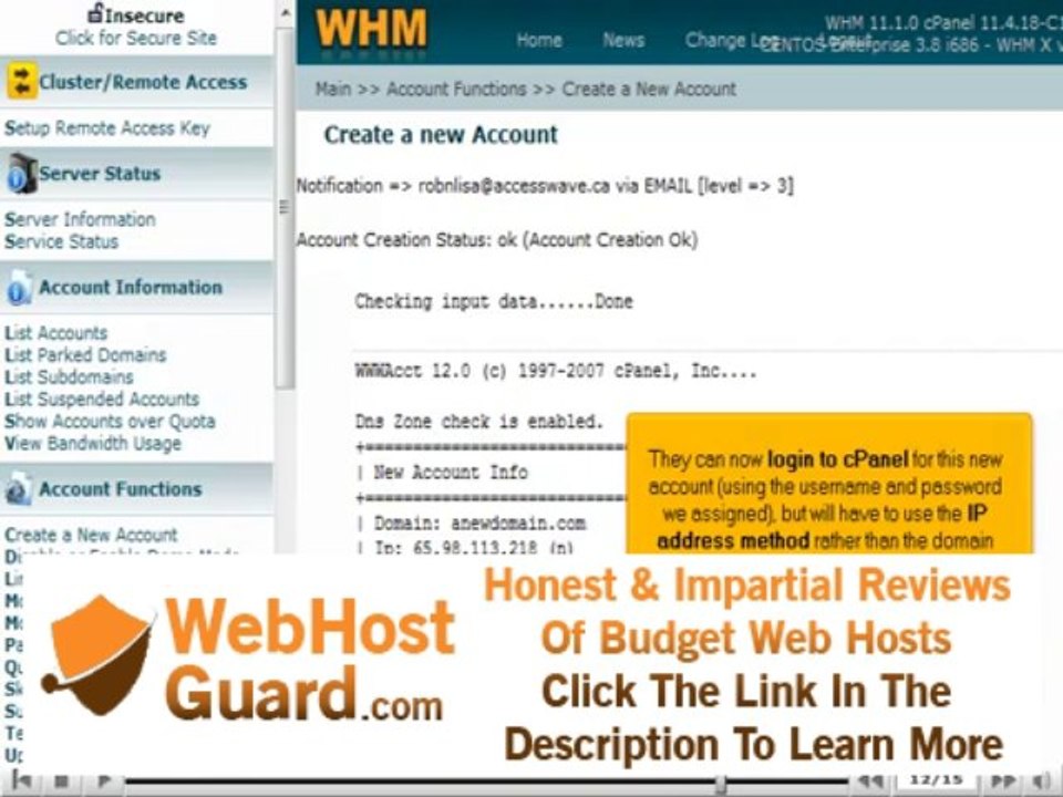 WebHost Manager 11 - How to create a new hosting account