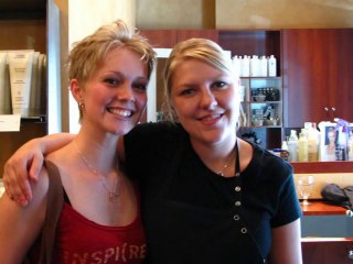 haircut on long blonde hair to pixie cut