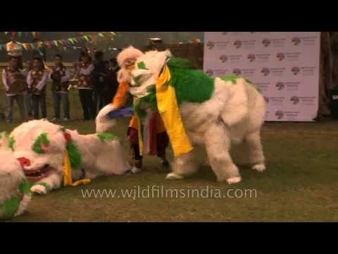 Arunachali group performing Lion Dance at the North East Fest, Delhi