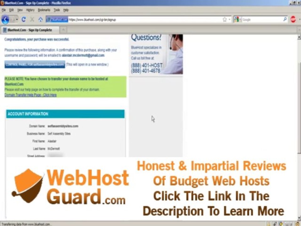 Buying Website Hosting from Bluehost.com