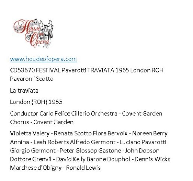 cd53670 FESTIVAL Pavarotti TRAVIATA 1965 London ROH Pavarorri Scotto
