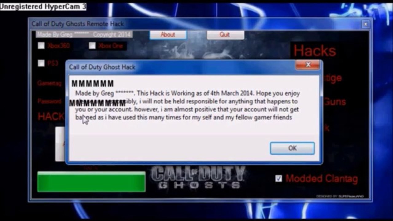 Call of Duty Ghosts Remote Hack Tool(10th prestige, aimbot..