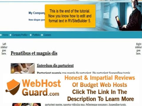 Editing and Formatting text in RV Sitebuilder 5 New. Web hosting Video Tutorial.