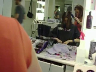 haircut and ponytail chop on long hair brunette