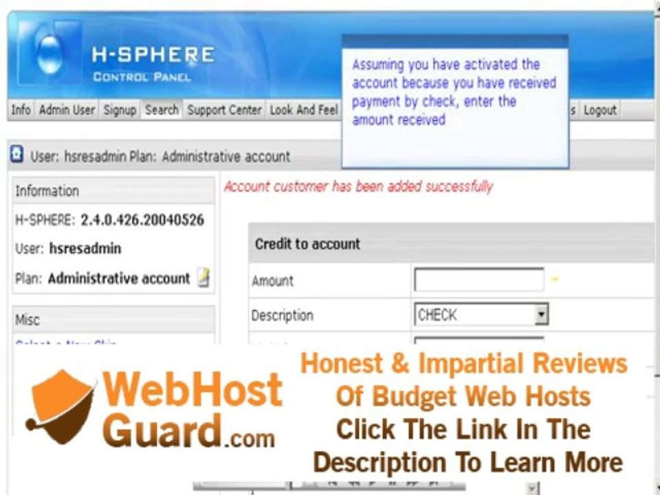 Creating new hosting (user) accounts in H-sphere - Reseller Guide - Host Department LLC
