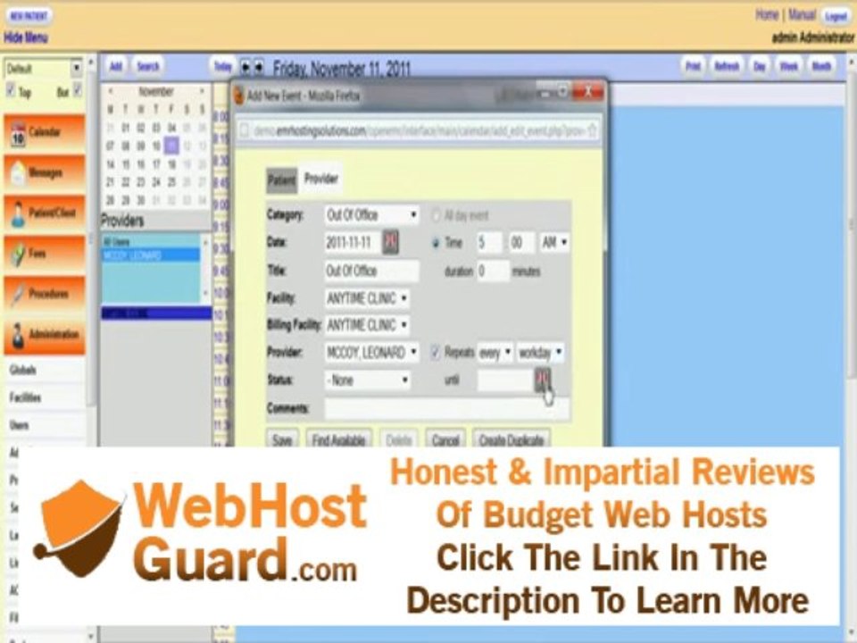 OpenEMR Training Video #3: Calender Setup by EMR Hosting Solutions.avi