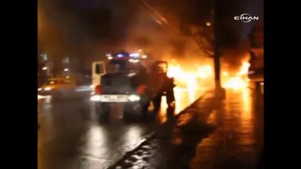 Rusya’da alevler içinde hareket eden otobüs kameralarda