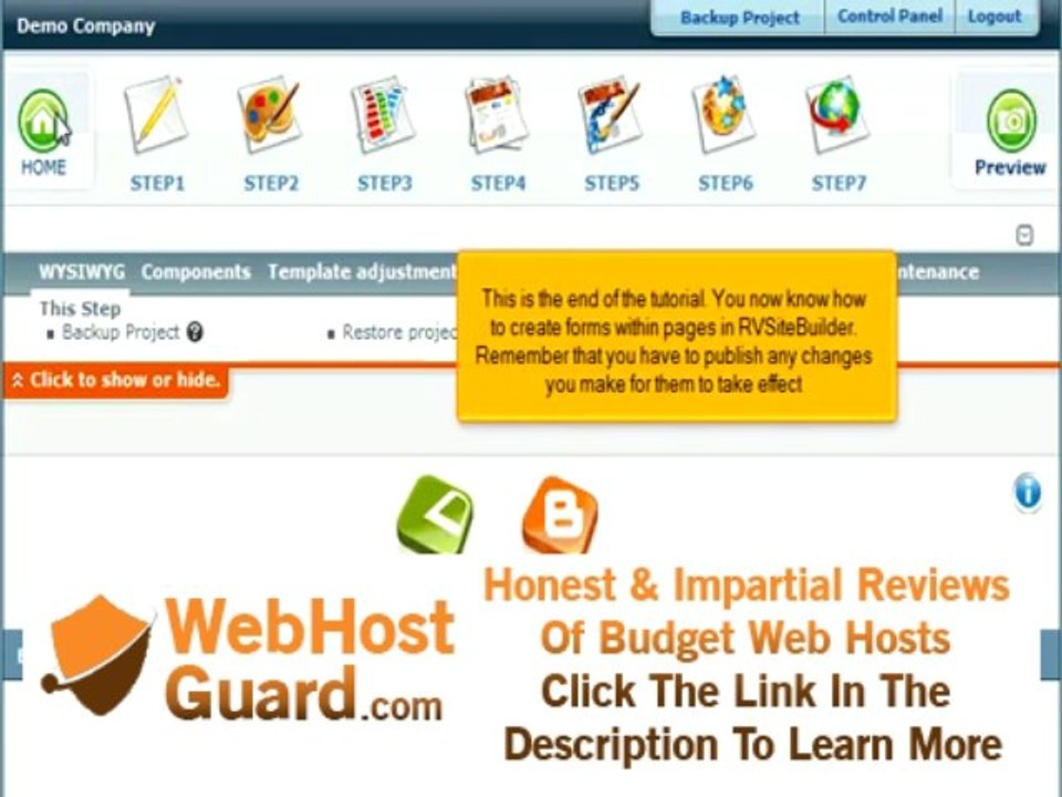 Web Hosting - Creating forms within a page with RV Sitebuilder from www.oryon.net