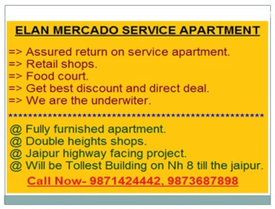 elan mercado food court//9871424442//retail shops:;service apartment sec 80 nh 8