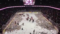 26.000 Teddy Bears Thrown On Ice At 2013 Calgary Hitmen Teddy Bear Toss
