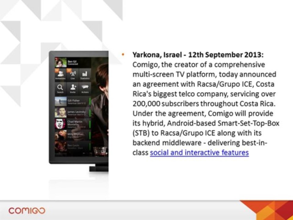 RACSA Pick’s Comigo’s Advanced Social and Interactive TV Solution