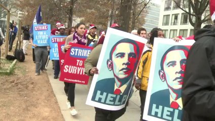 US fast food workers strike for a 'living wage'
