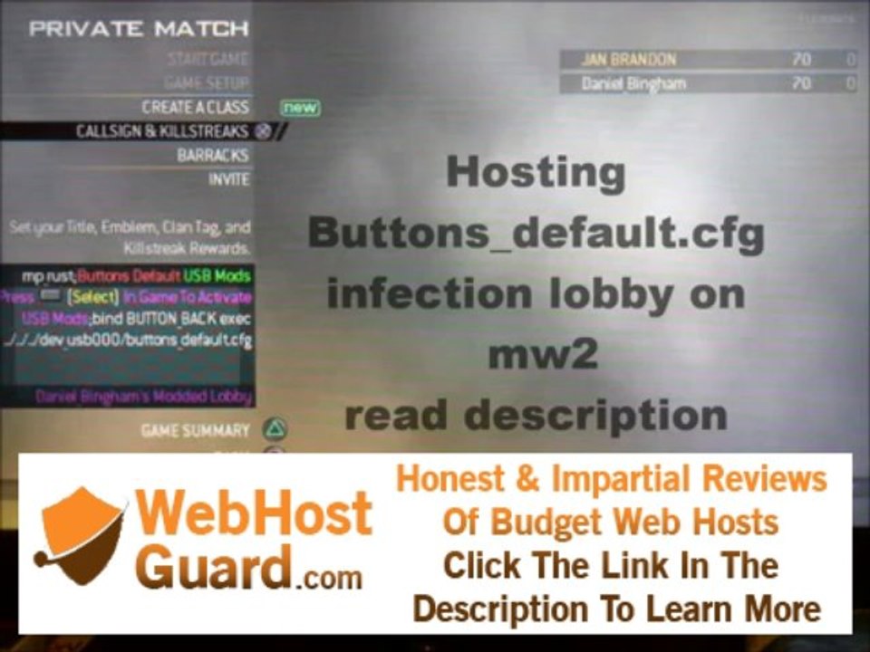 Hosting buttons_default.cfg infection lobby | Mw2 | ps3 only