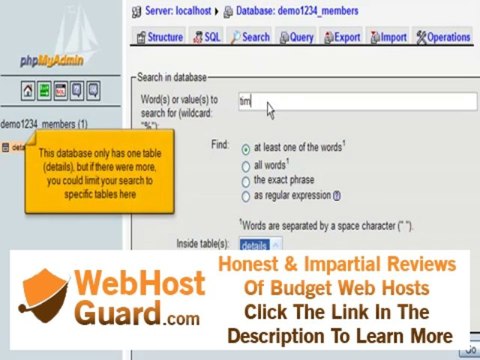 Searching through a database with phpMyAdmin | FastDot Cloud Hosting