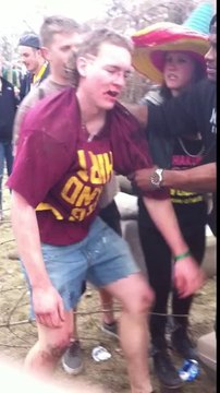 Man knocks himself out with wooden log