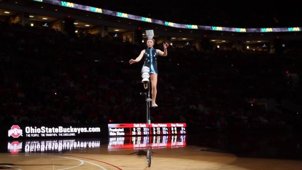 Awesome acrobat : The Red Panda Flips 5 Bowls on to Her Head