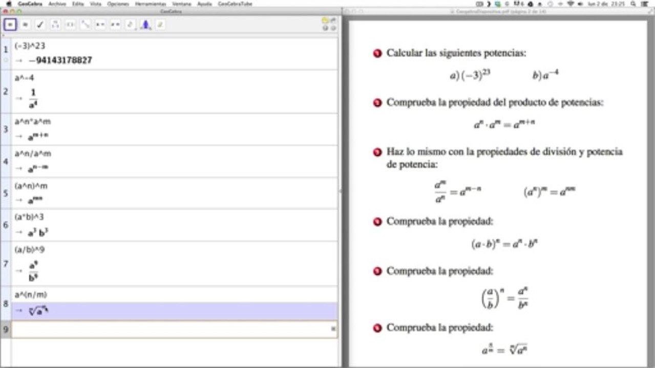 02 Geogebra CAS y Matemáticas. Potencias