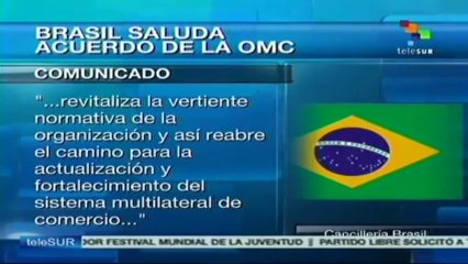 Confía Brasil en que acuerdo de OMC favorecerá sus exportaciones