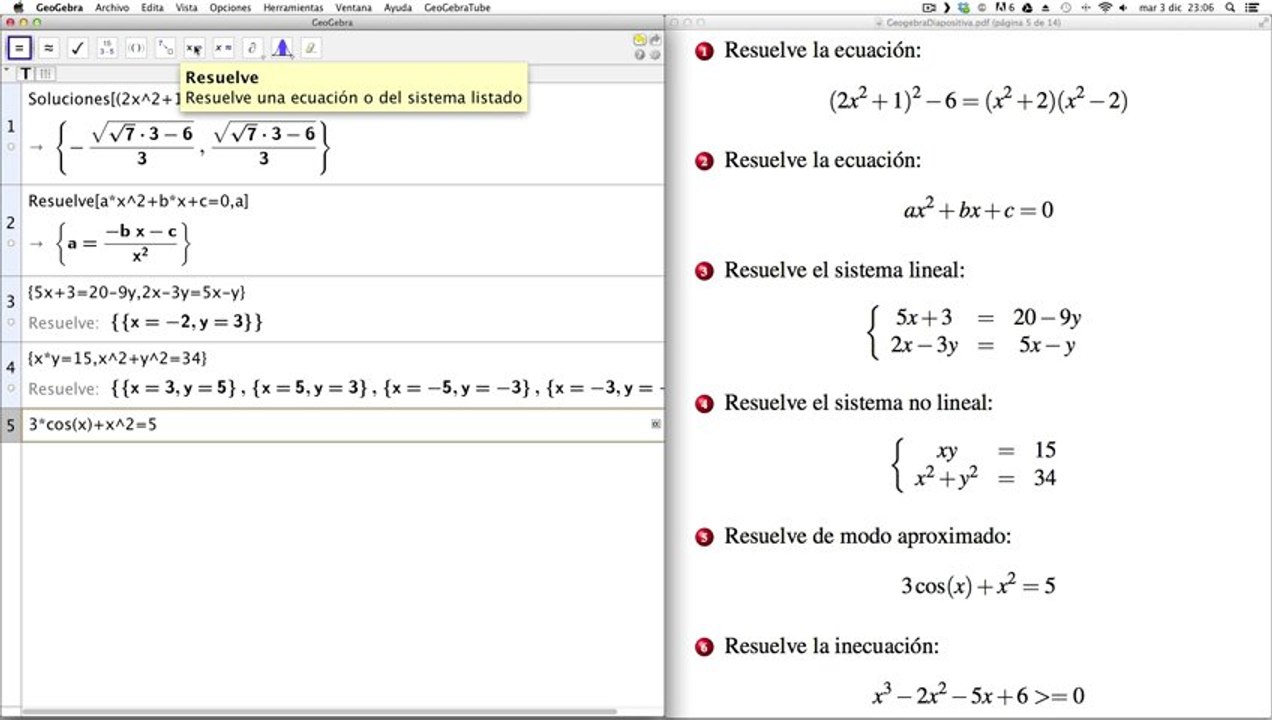 05 Geogebra CAS y Matemáticas. Ecuaciones y sistemas