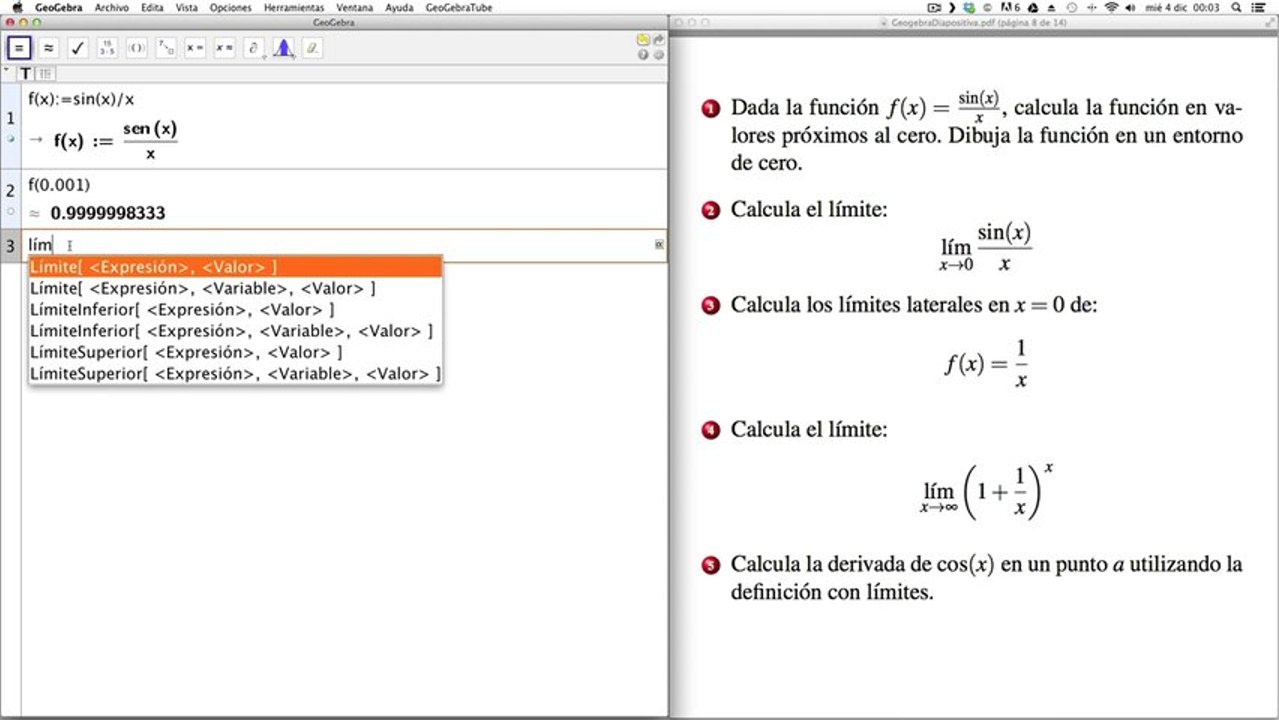08 Geogebra CAS y Matemáticas. Límites