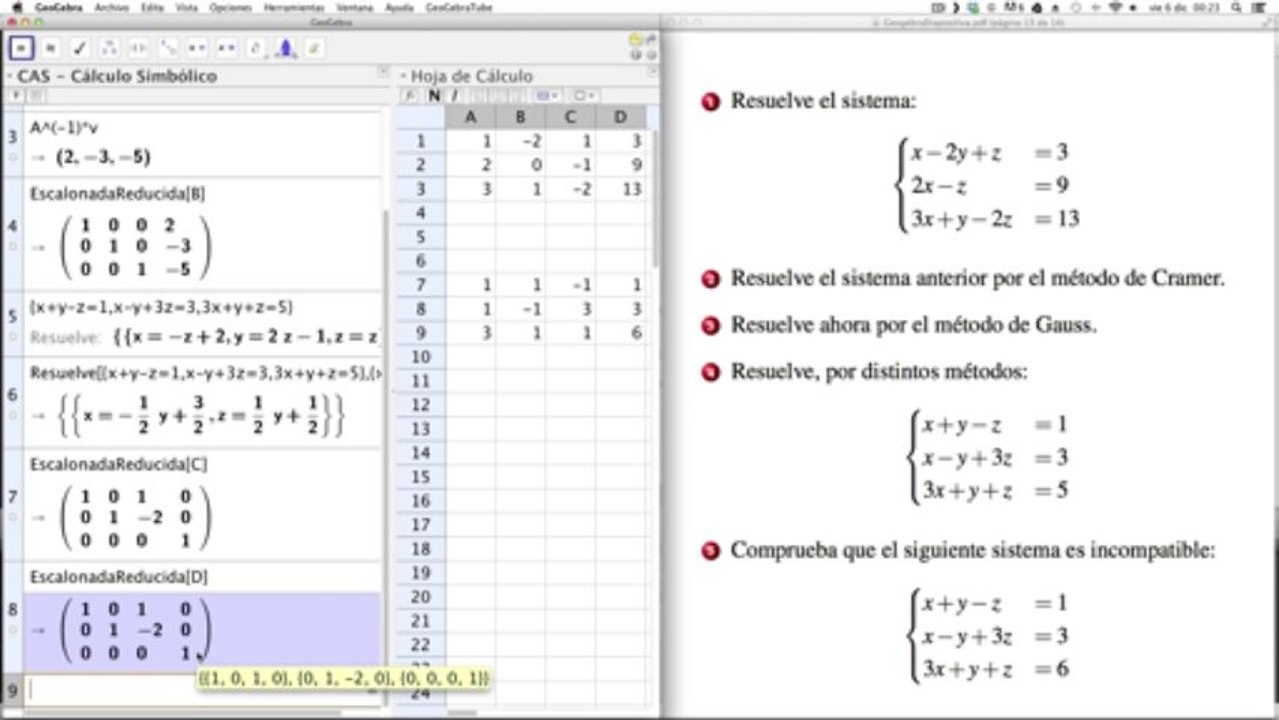 13 Geogebra CAS y Matemáticas. Sistemas lineales