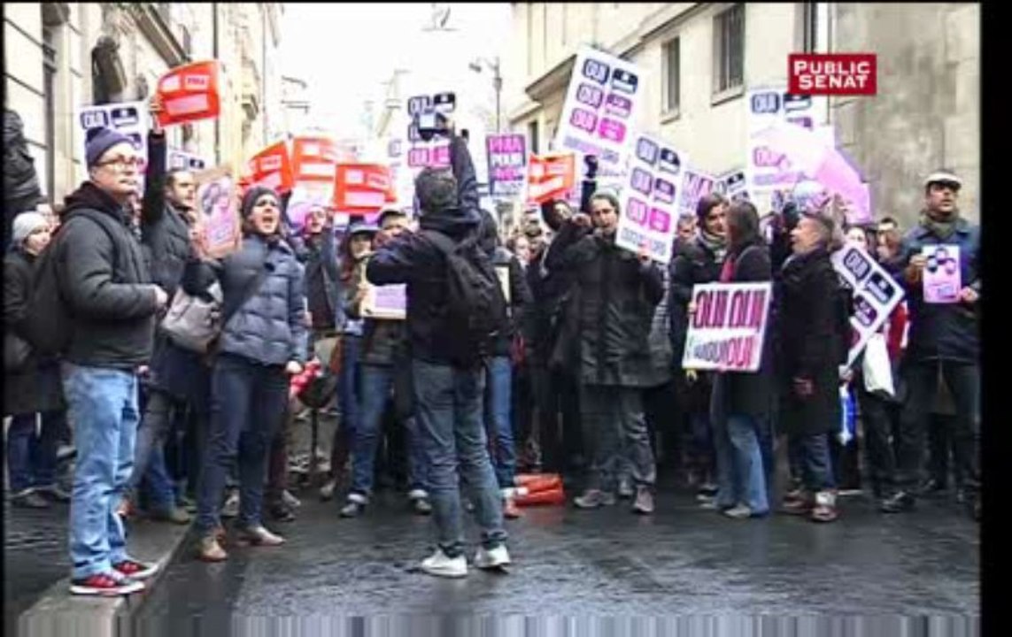 Prières de Civitas, sifflets de La manif pour tous et partisans du mariage sous les fenêtres du Sénat