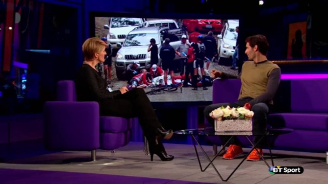 BT Sport: Mark Webber's bike crash (The Clare Balding Show)