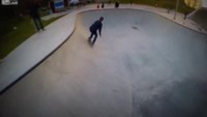 Skater hits camera drone
