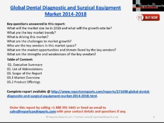 ReportsnReports: Global Dental Diagnostic and Surgical Equipment Industry 2018
