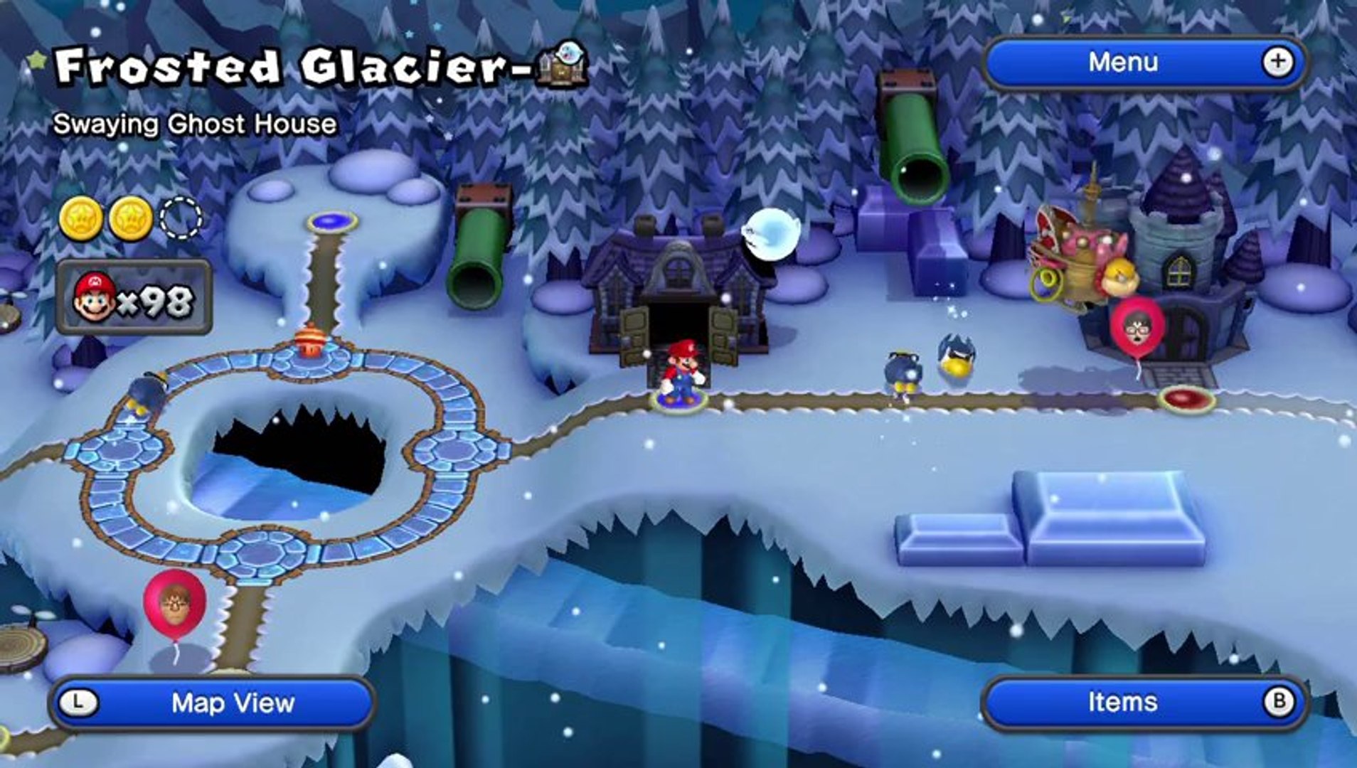New Super Mario Bros U Walkthrough 32 Frosted Glacier Ghost House All Star Coins...