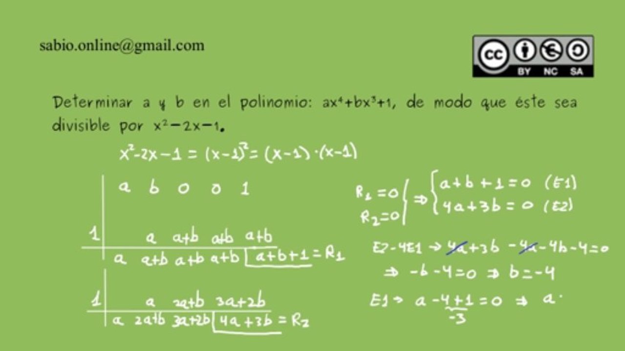 Ejemplo abstracto sobre la aplicación de la regla de Ruffini.