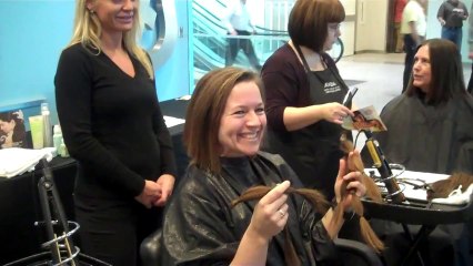 haircut on long hair brunette to a bob