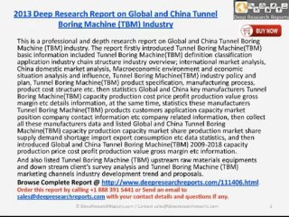 Tunnel Boring Machine (TBM) Industry in China 2013