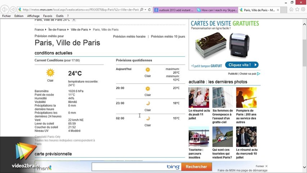 Tutoriel Outlook 2013 : Utiliser la barre météo du calendrier | video2brain.com