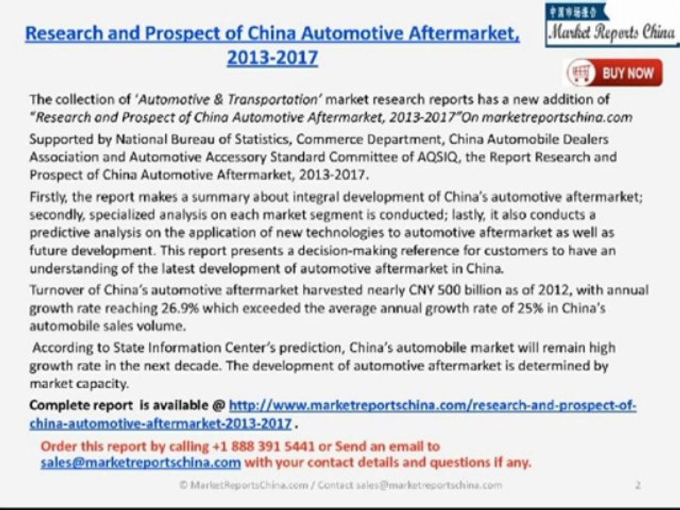 Automotive Aftermarket Industry in China 2017 - Deep Research Report