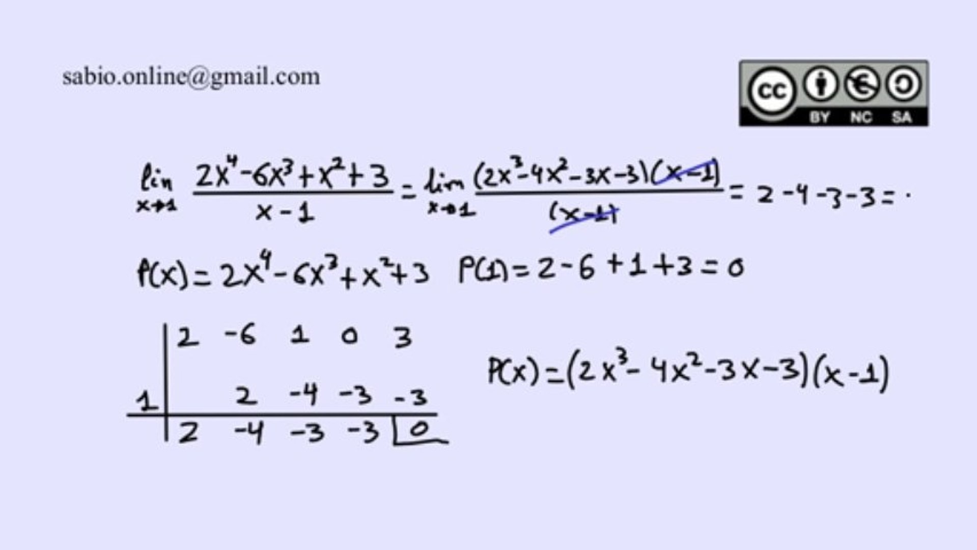 Límite de un cociente de polinomios empleando la regla de Ruffini - Vídeo  Dailymotion