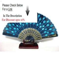 Clearance niceEshop(TM) Peacock Pattern Sequin Fabric Hand Fan Decorative-Blue +Free niceEshop Cable Tie