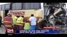 Bus choca con tráiler y deja al menos 20 heridos en Panamericana Sur
